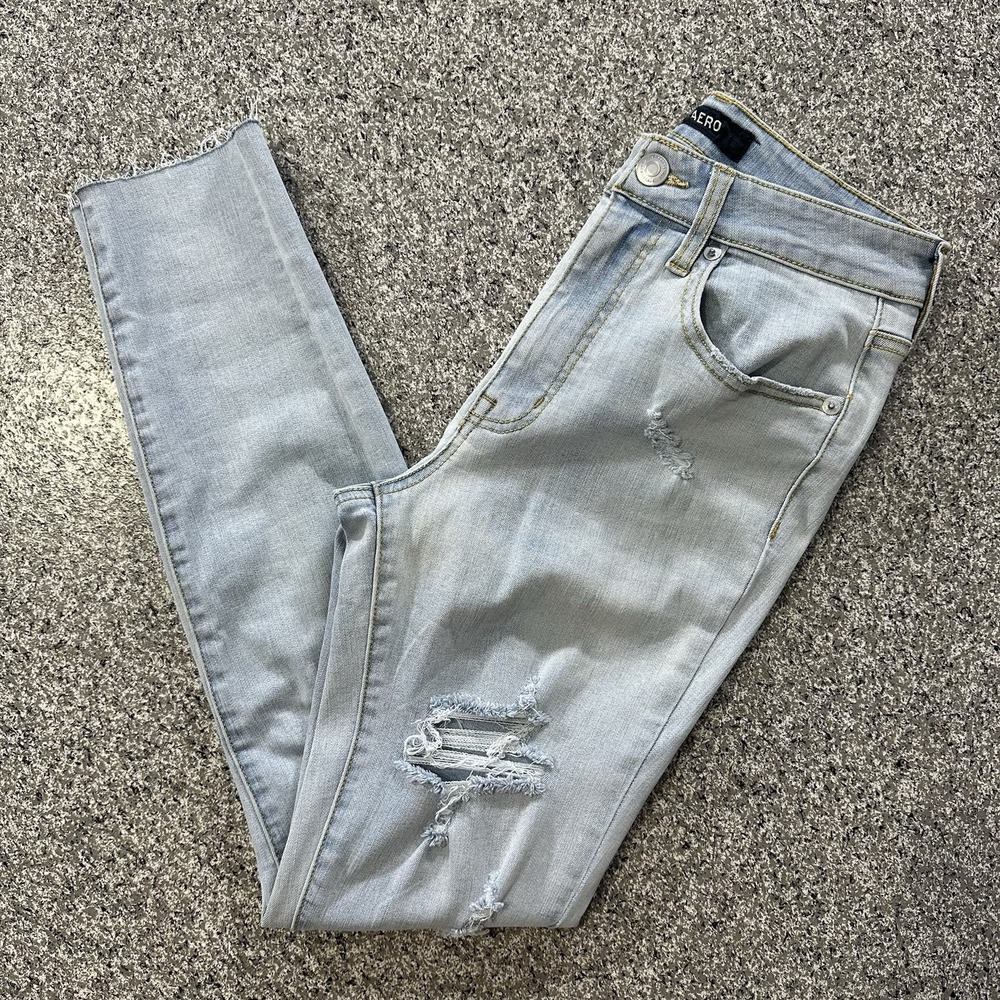 Aeropostale Jeans Womens 4 27x28 Aero Super High Rise Jegging Distressed Raw Hem